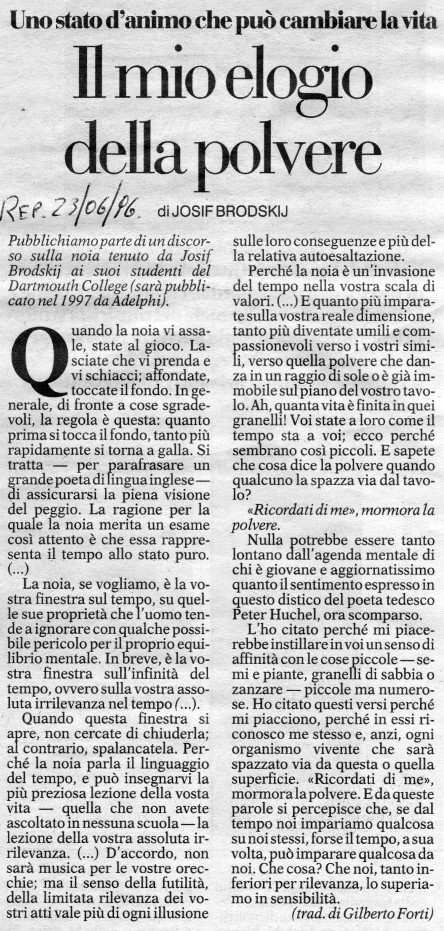Discorso sulla noia, tenuto dal prof. Josif Brodskij